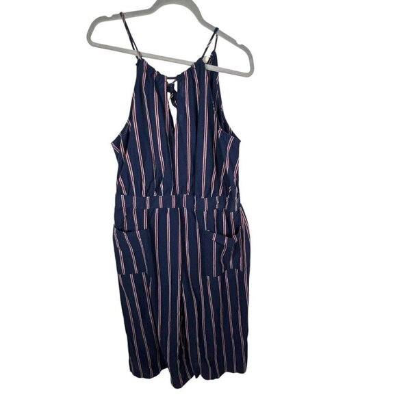 NWT Universal Thread XL Striped Jumpsuit Wide-Leg Crop Blue Cotton Pockets - Picture 1 of 9